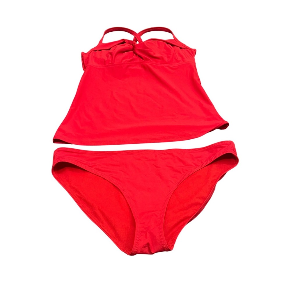 Athleta Tankini Swimsuit Set Womens M 34B/C Red Strappy Back Bikini‎ Bottoms
